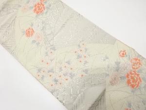 牡丹に菊・波模様織り出し袋帯